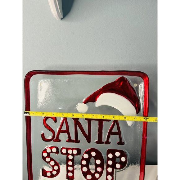 17” x 12” Large Christmas Serving Platter Infused Glass 14" Santa Stops Here - Picture 5 of 8
